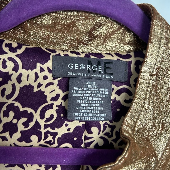 ⚜️ George by Mark Eisen Goat Leather Jacket - Metallic Gold - Size L (12/14) - Picture 6 of 7